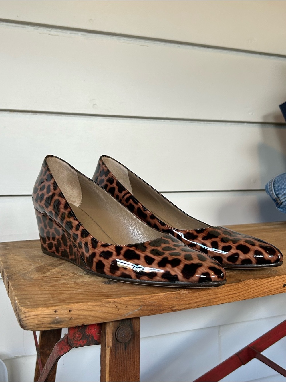 Anyi Lu Couture Comfort Kelly Leopard Patent Wedge Womens 40 (9.5)